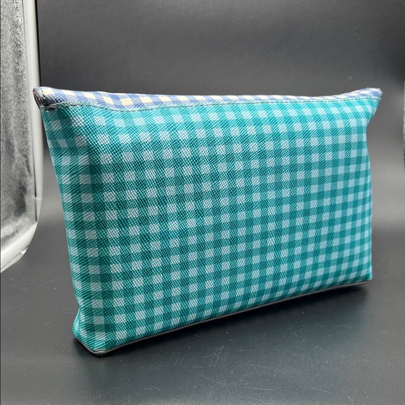 J. Crew Checkered Clutch - Blue and Green Coated Leather NEW - Picture 2 of 14